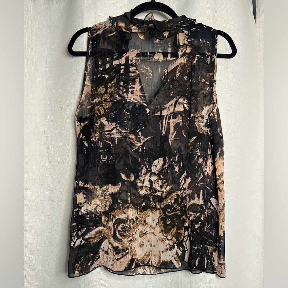 Spense Black and Beige Sheer Sleeveless Blouse - Picture 2 of 9